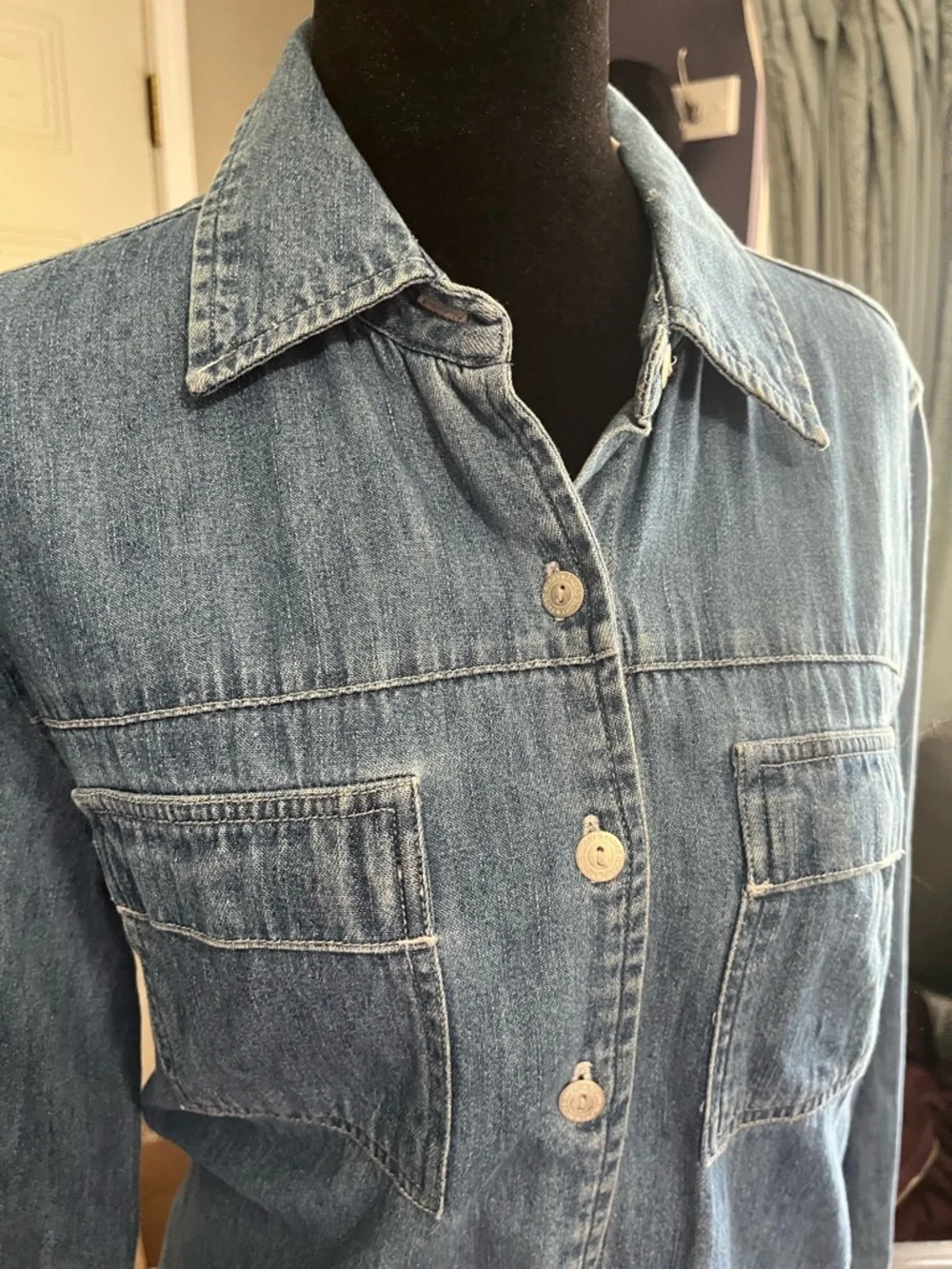 Faded Glory Light‎ Blue Denim Button-Front Shirt